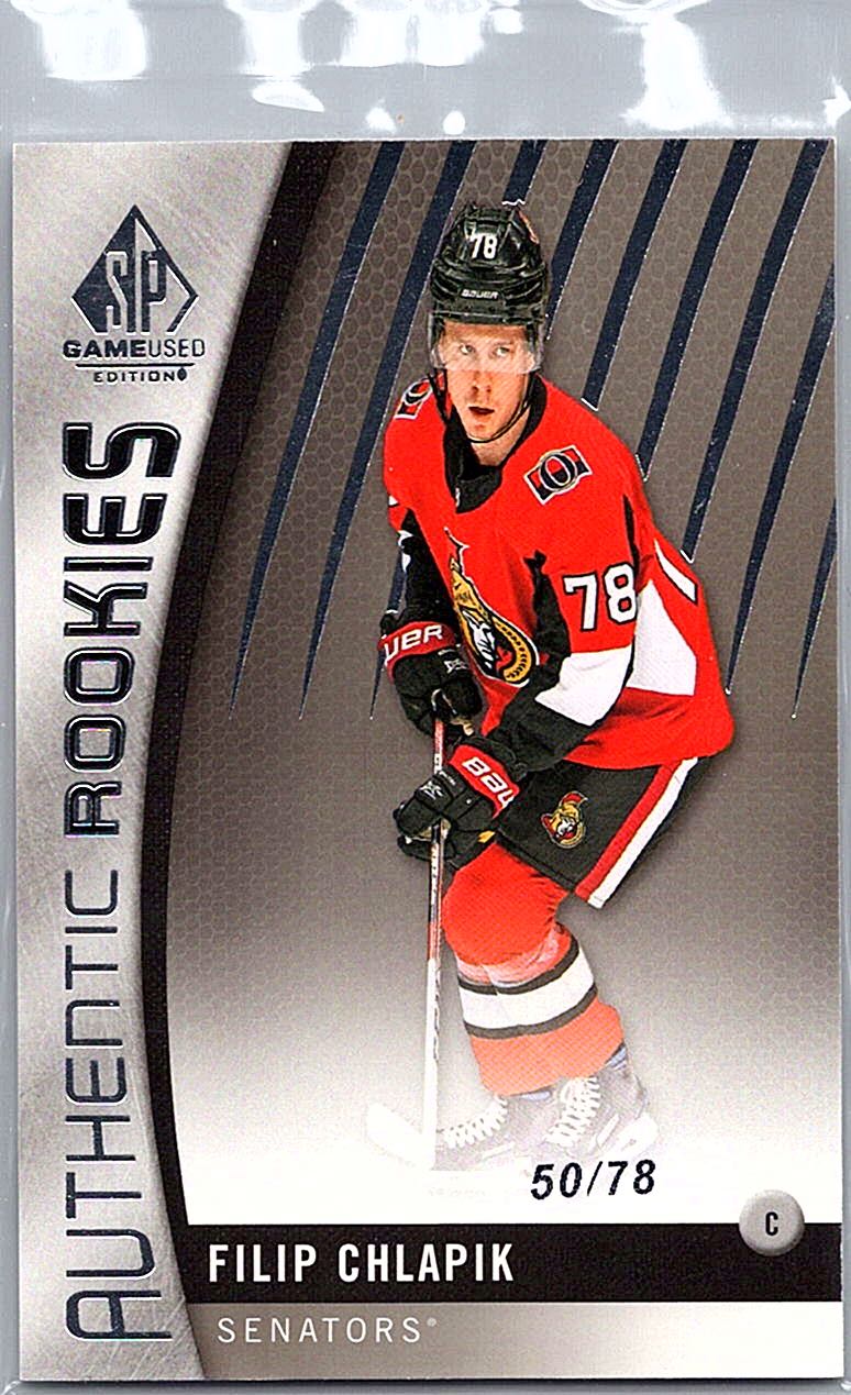 2017-18 SP Game Used Filip Chlapik #129 RC, SN78 front