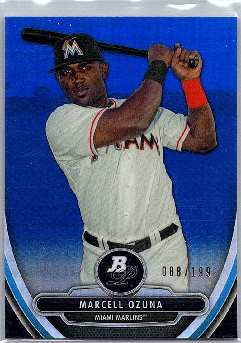 2013 Bowman Platinum - Chrome Prospects Blue Refractors Marcell Ozuna #BPCP90 SN199 front