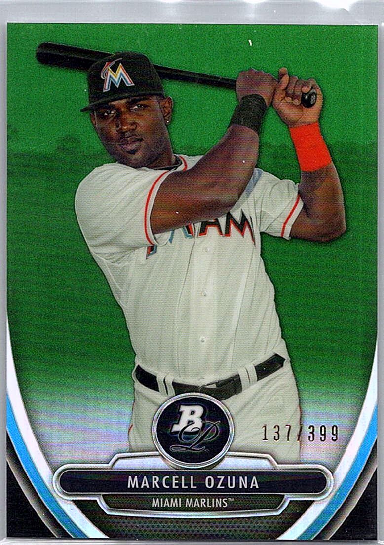2013 Bowman Platinum - Chrome Prospects Green Refractors Marcell Ozuna #BPCP90 SN399 front