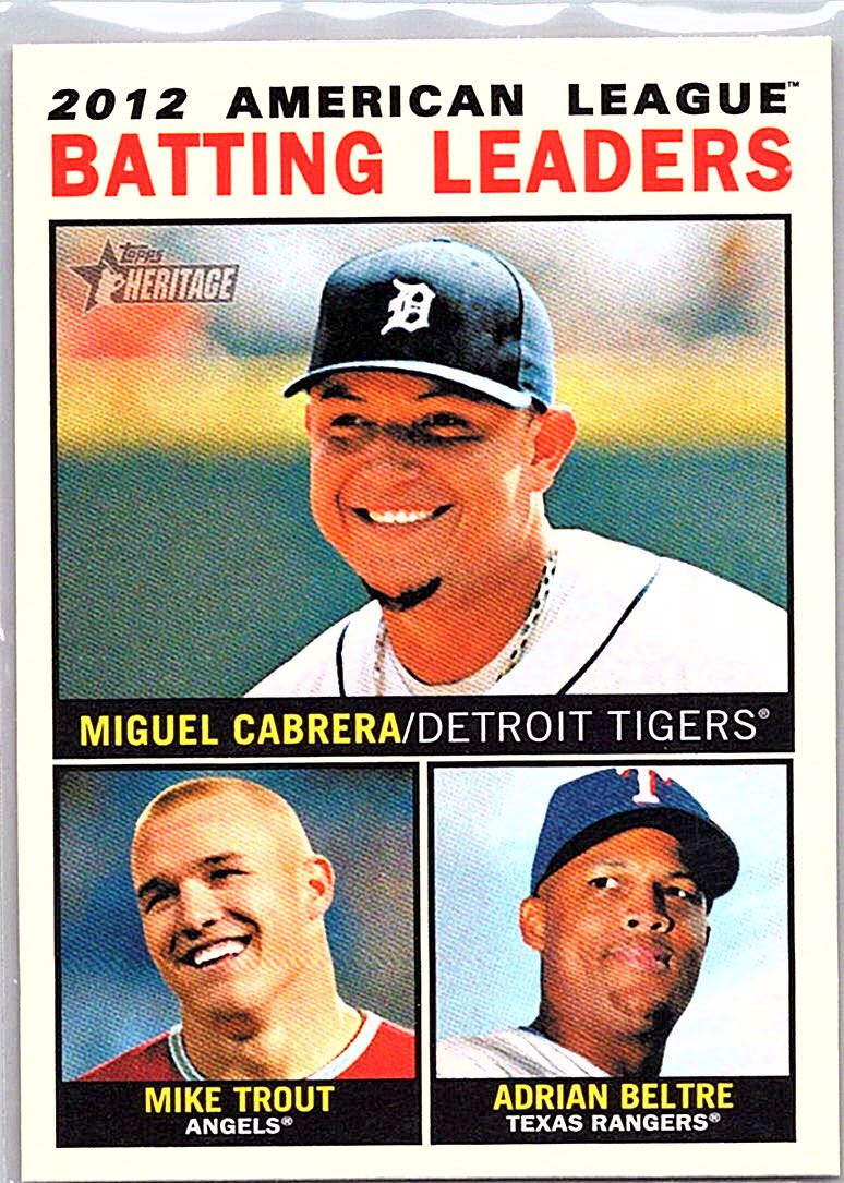 2013 Topps Heritage American League Batting Leaders (Miguel Cabrera Mike Trout #8 front