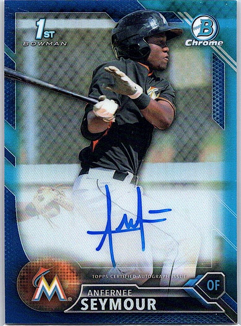 2016 Bowman - Chrome Prospect Autographs Blue Refractor Anfernee Seymour #CPA-AS AU, SN150 front