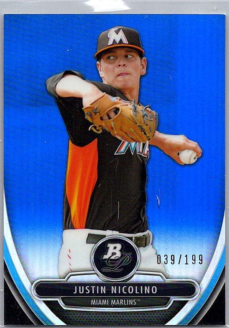2013 Bowman Platinum - Chrome Prospects Blue Refractors Justin Nicolino #BPCP57 SN199 front