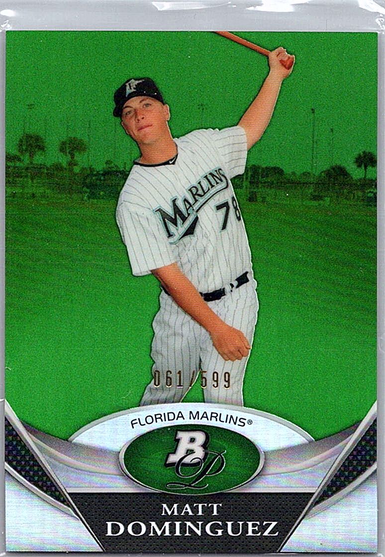 2011 Bowman Platinum - Prospects Green Refractors Matt Dominguez #BPP40 SN599 front