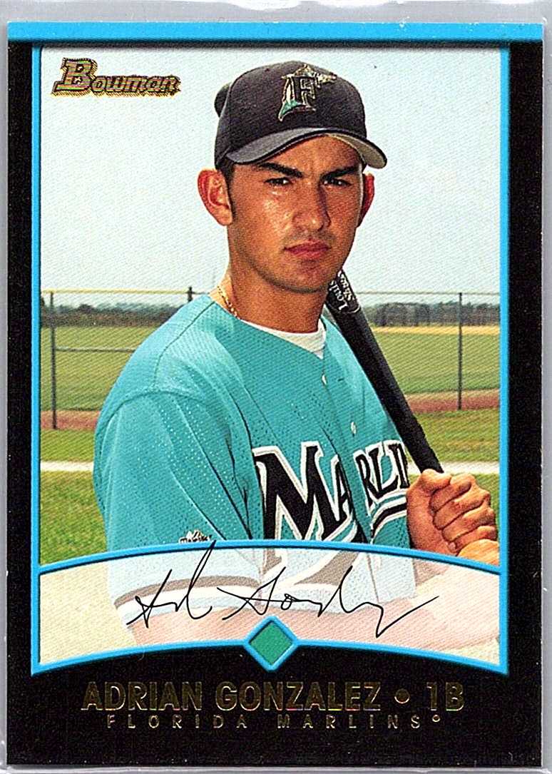 2001 Bowman - Gold Adrian Gonzalez #343 front