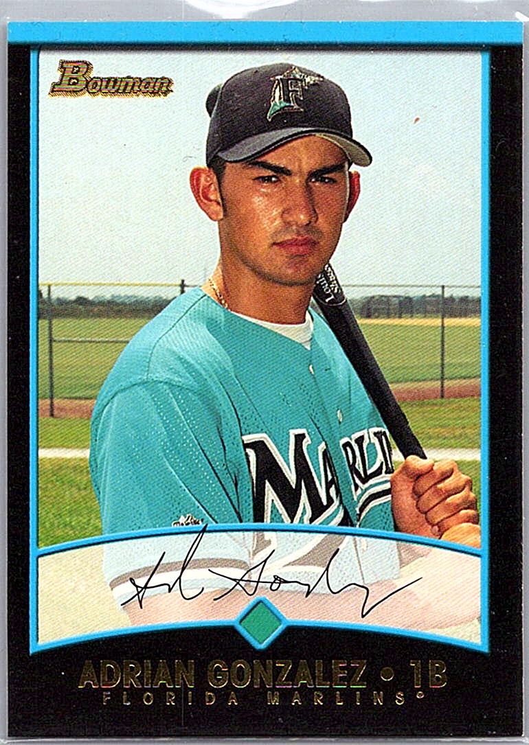 2001 Bowman - Gold Adrian Gonzalez #343 front