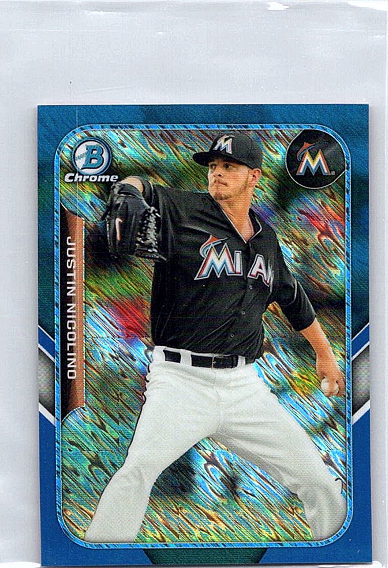 2015 Bowman - The Farm's Finest Minis Blue Shimmer Refractor Justin Nicolino #FFM-JN SN150 front