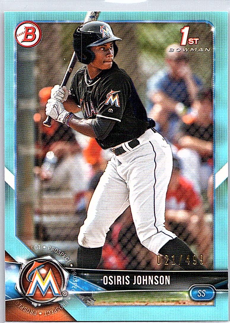 2018 Bowman Draft - Sky Blue Osiris Johnson #BD-103 SN499 front