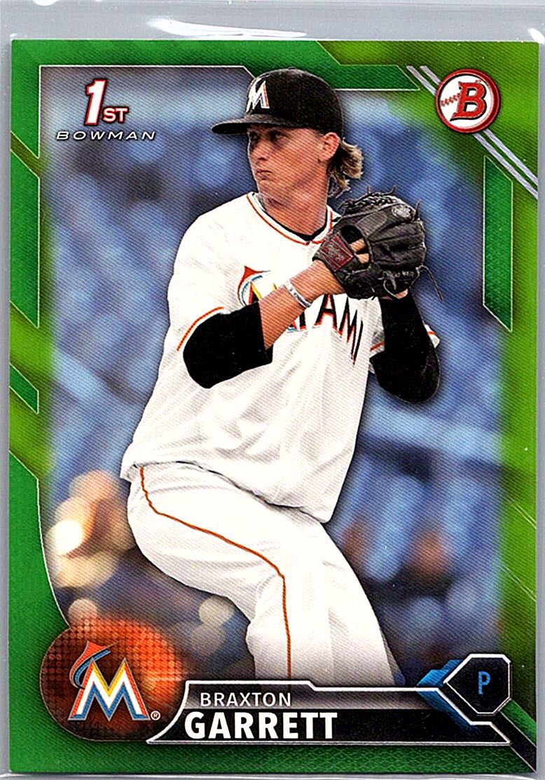 2016 Bowman Draft - Green Border Braxton Garrett #BD-10 SN99 front
