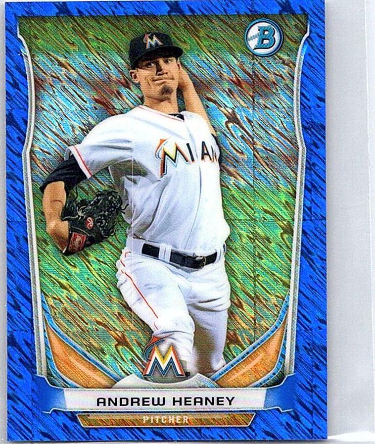 2014 Bowman - Chrome Bowman Scout Top 5 Mini Blue Refractors Andrew Heaney #BM-MM1 SN250 front