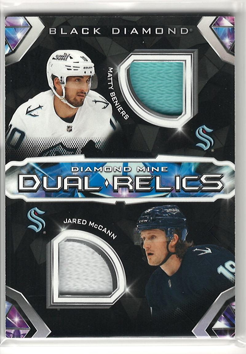 2023-24 Upper Deck Black Diamond - Diamond Mine Dual Relics Matty Beniers / Jared McCann #DMDR-MB MEM front