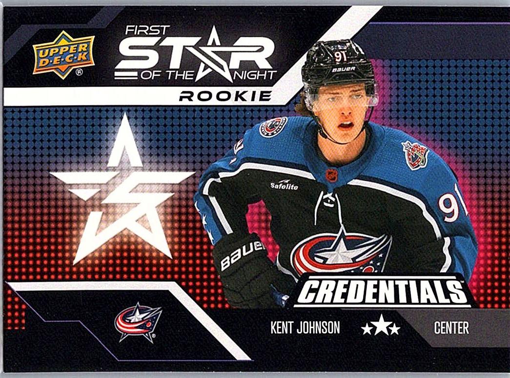 2022-23 Upper Deck Credentials - Star of the Night: First Star Rookies Kent Johnson #1SR-5 front