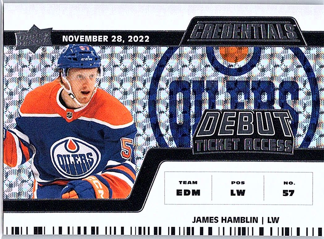 2022-23 Upper Deck Credentials - Horizontal Debut Ticket Access James Hamblin #136 SN999 front
