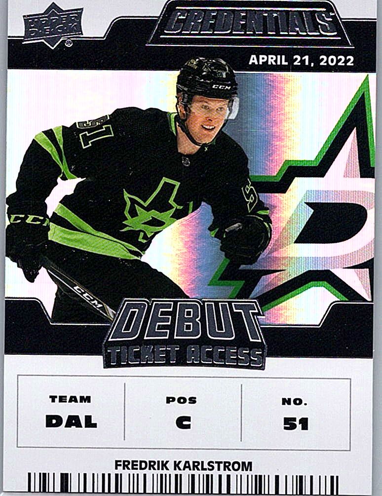 2022-23 Upper Deck Credentials Fredrik Karlstrom #141 SN999 front