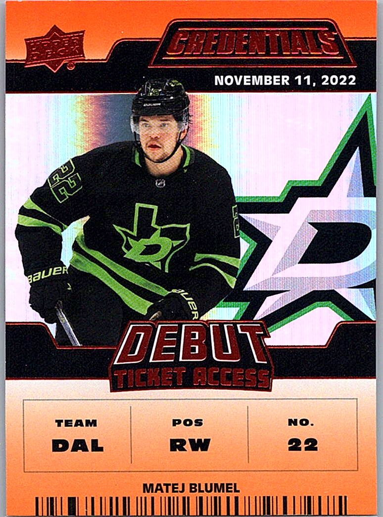 2022-23 Upper Deck Credentials - Orange Matej Blumel #120 SN149 front