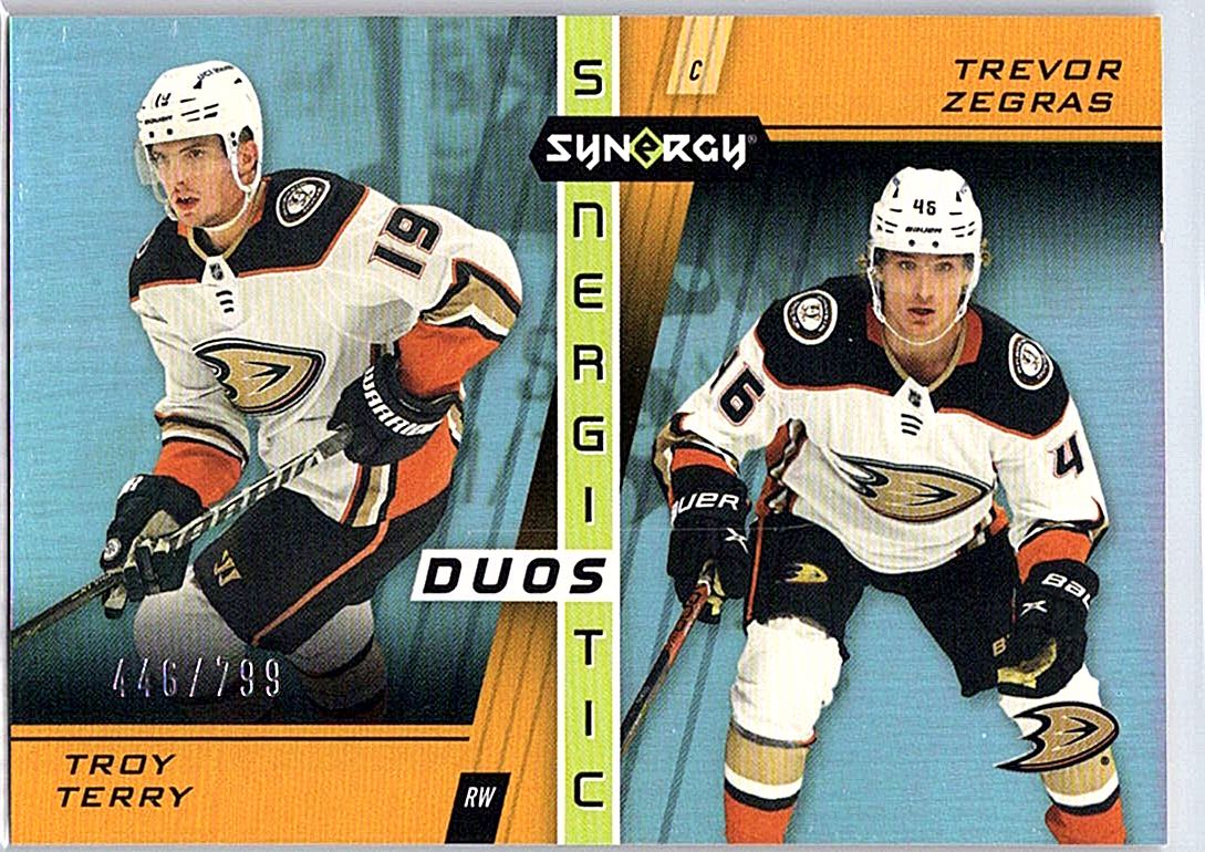 2021-22 Upper Deck Synergy - Synergistic Duos Stars and Rookies Troy Terry / Trevor Zegras SN799 #SD-16 SN799 front