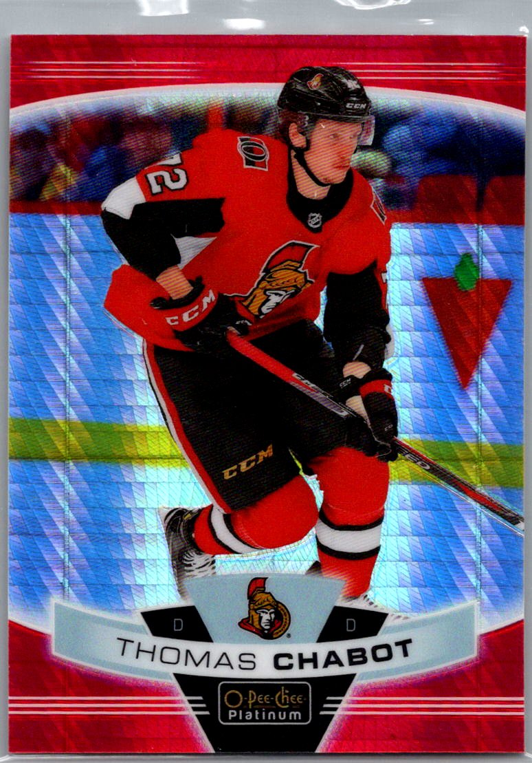 2019-20 O-Pee-Chee Platinum - Red-Prism Thomas Chabot #142 SN199 front