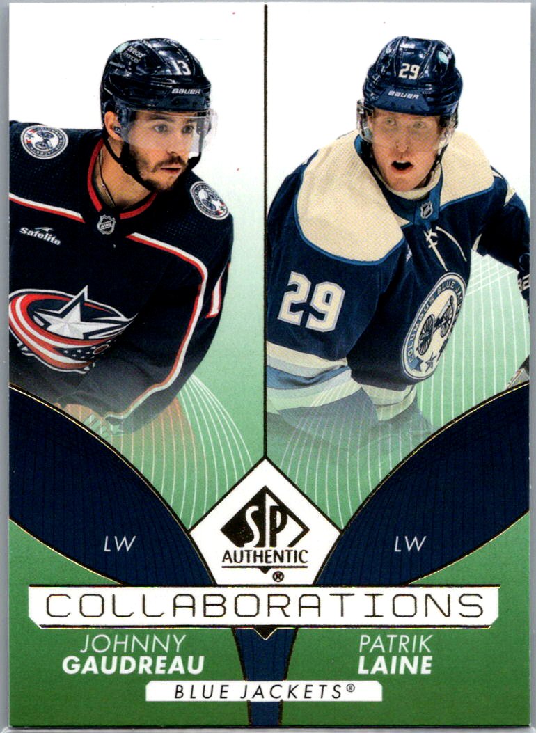 2022-23 SP Authentic - Collaborations Green Johnny Gaudreau / Patrik Laine #C-13 front