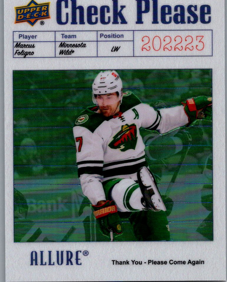 2022-23 Upper Deck Allure - Check Please Marcus Foligno #CP-9 front