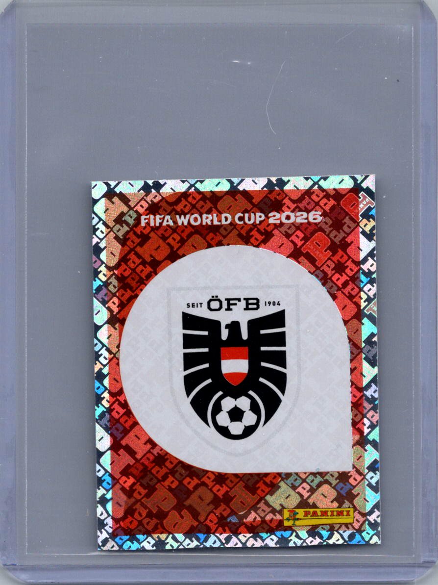 2026 Panini FIFA World Cup Stickers International Edition ("Printed in Italy" Back) Emblem FOIL #AUT1 front