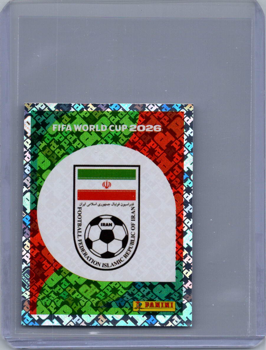 2026 Panini FIFA World Cup Stickers International Edition ("Printed in Italy" Back) Emblem FOIL #IRN1 front