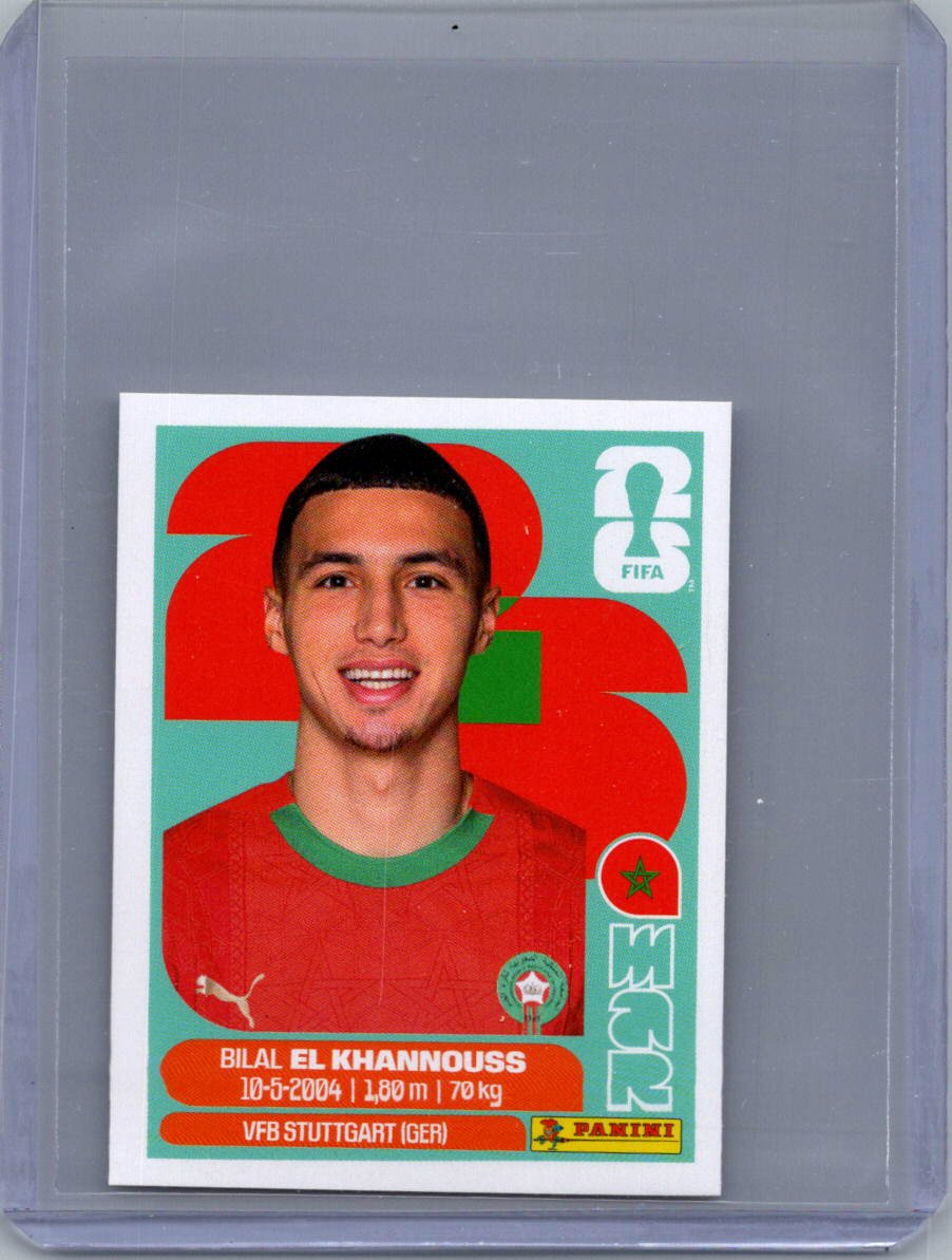2026 Panini FIFA World Cup Stickers International Edition ("Printed in Italy" Back) Bilal El Khannouss #MAR14 front