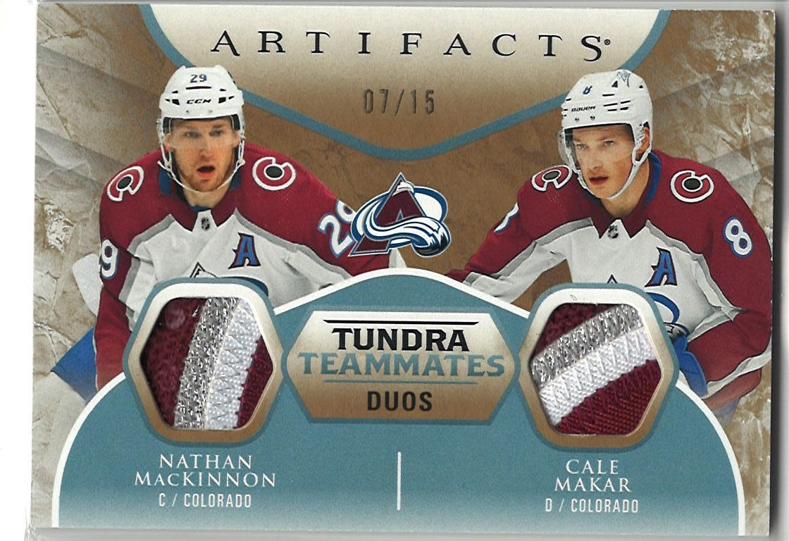 2023-24 Upper Deck Artifacts - Tundra Teammates Duos Premium Nathan MacKinnon / Cale Makar #T2-COL MEM, SN15 front
