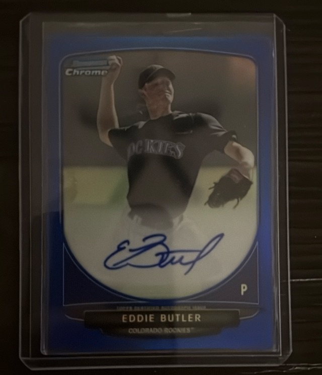 2013 Bowman - Chrome Prospect Autographs Blue Refractors Eddie Butler #BCP-EB SN150 front