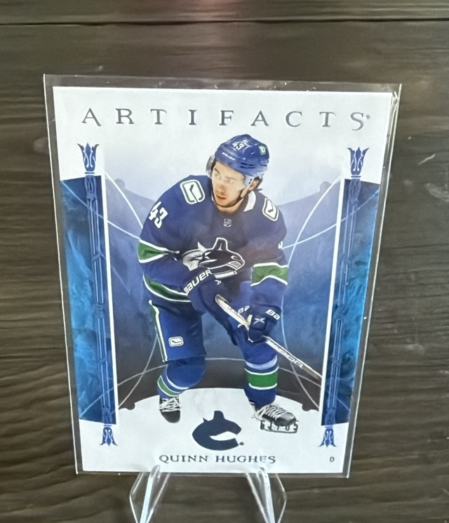 2022-23 Upper Deck Artifacts - Light Blue Steel Quinn Hughes #37 SN85 front