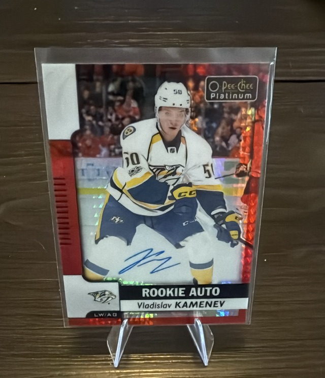 2017-18 O-Pee-Chee Platinum - Rookie-Autographs:-Red-Prism Vladislav Kamenev #R-VK AU, SN50 front