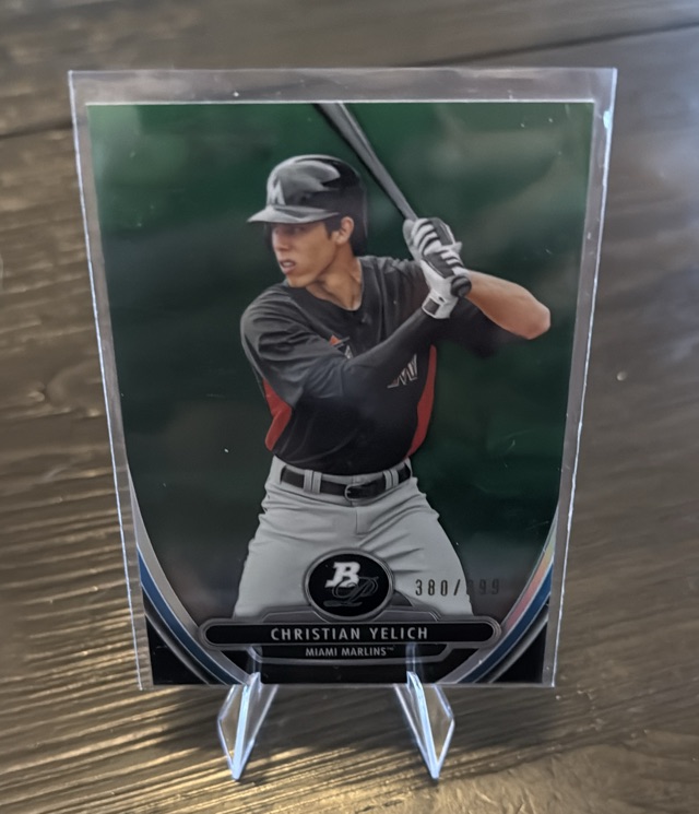 2013 Bowman Platinum - Chrome Prospects Green Refractors Christian Yelich #BPCP12 SN399 front