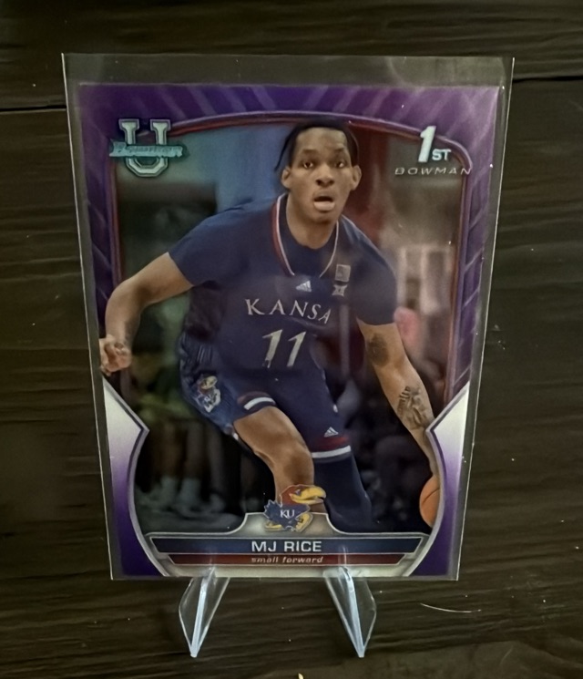 2022-23 Bowman University Chrome - Purple Mini-Diamond MJ Rice #56 SN399 front