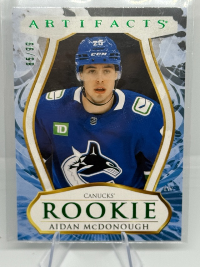 2023-24 Upper Deck Artifacts - Material Emerald Aidan McDonough #179 MEM, SN99 front
