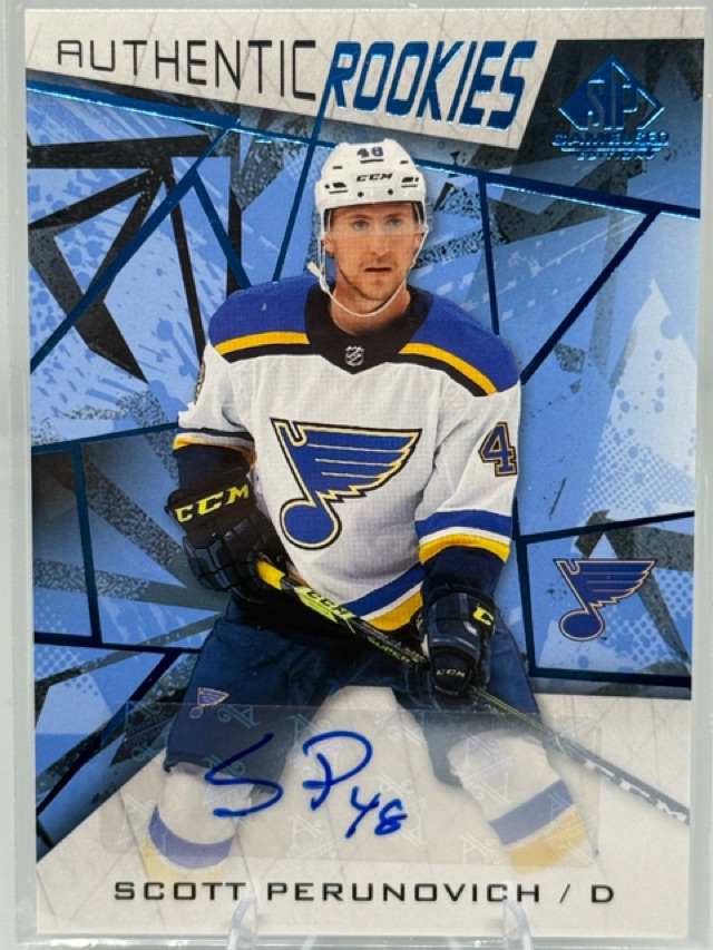 2021-22 SP Game Used - Blue Auto Scott Perunovich #139 AU front