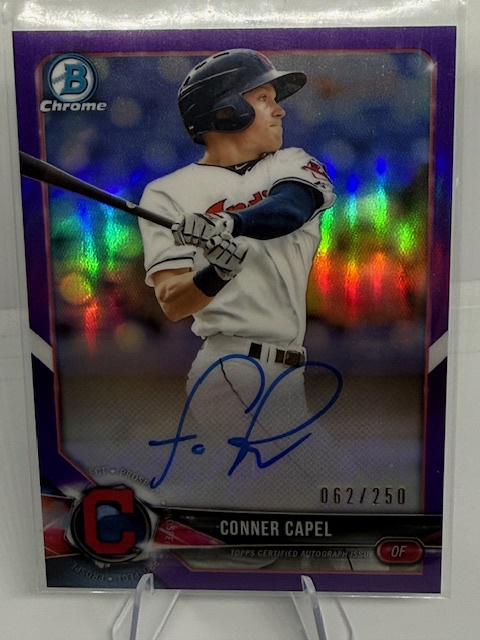 2018 Bowman Chrome - Prospects Autographs Purple Refractor Conner Capel #BCPA-CC AU, SN250 front