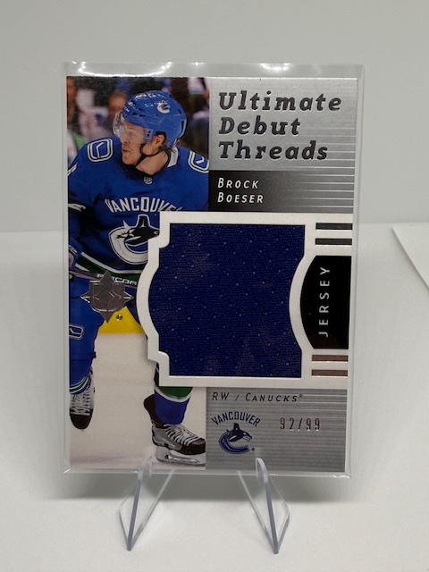 2017-18 Upper Deck Ultimate Collection - 2007-08 Retro Debut Threads Brock Boeser #RDT-BB MEM, SN99 front