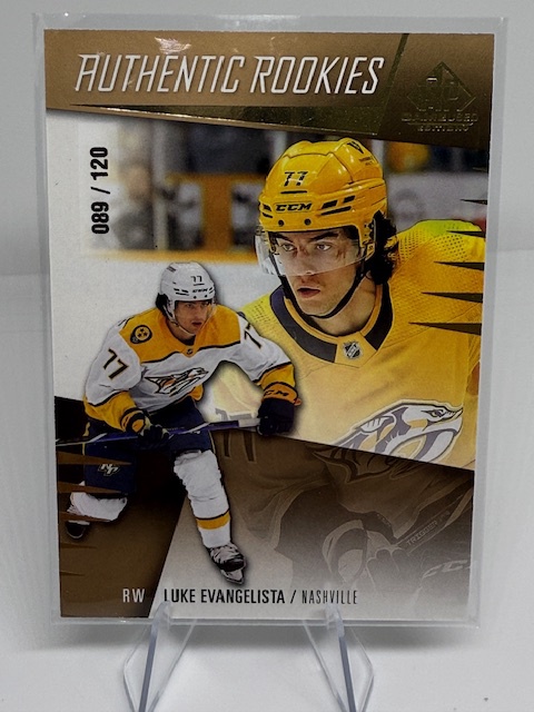 2023-24 SP Game Used - Gold Luke Evangelista #223 RC, SN120 front