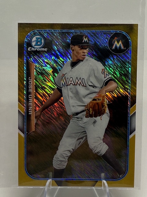 2015 Bowman - The Farm's Finest Minis Gold Shimmer Refractor Jose Urena #FFM-JOU SN50 front
