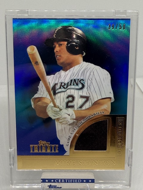 2012 Topps Tribute - Tribute to the Stars Relics Blue Mike Stanton #TSR-MS MEM, SN50 front