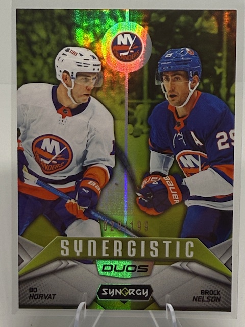 2024-25 Upper Deck Synergy - Synergistic Duos Stars Green Bo Horvat / Brock Nelson #SD-16 SN199 front