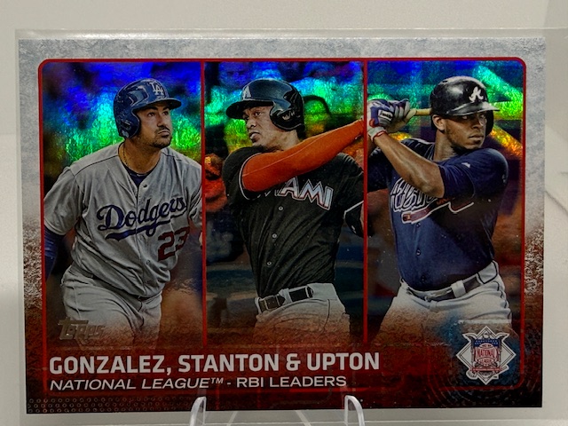 2015 Topps - Rainbow Foil Justin Upton / Adrian Gonzalez / Giancarlo Stanton #349 front