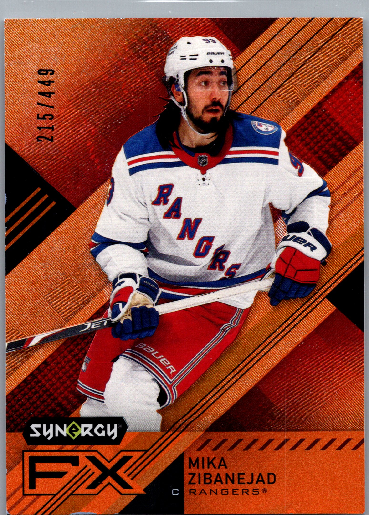 2021-22 Upper Deck Synergy - Synergy FX Orange Mika Zibanejad #FX-MZ SN449 front