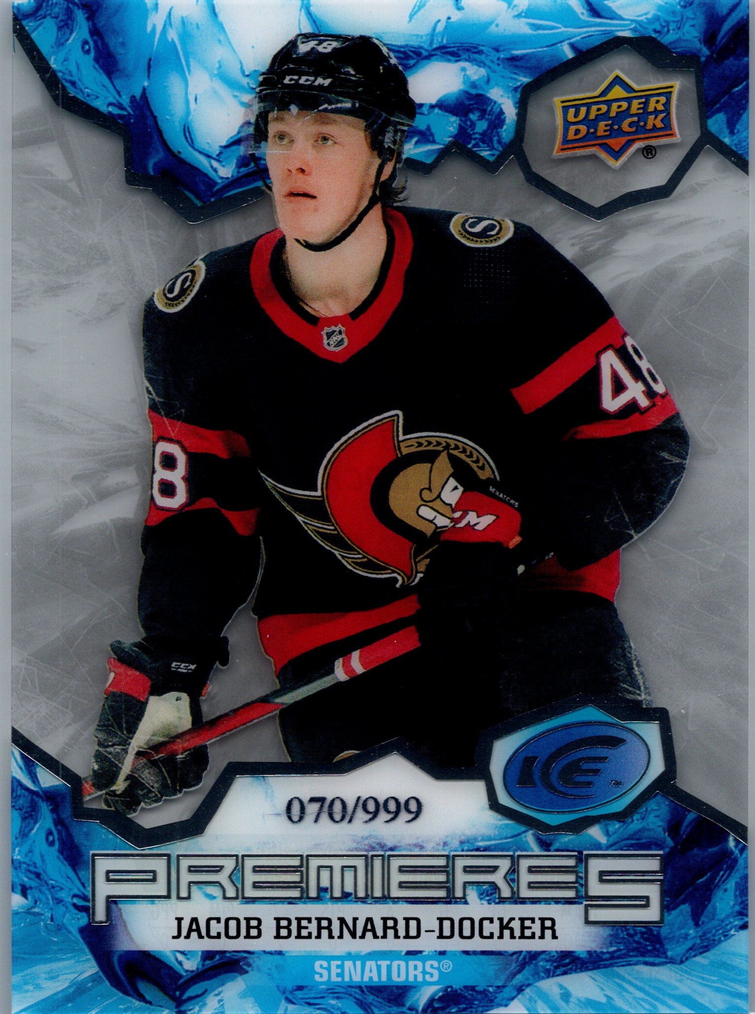 2021-22 Upper Deck Ice Jacob Bernard-Docker #197 RC, SN999 front