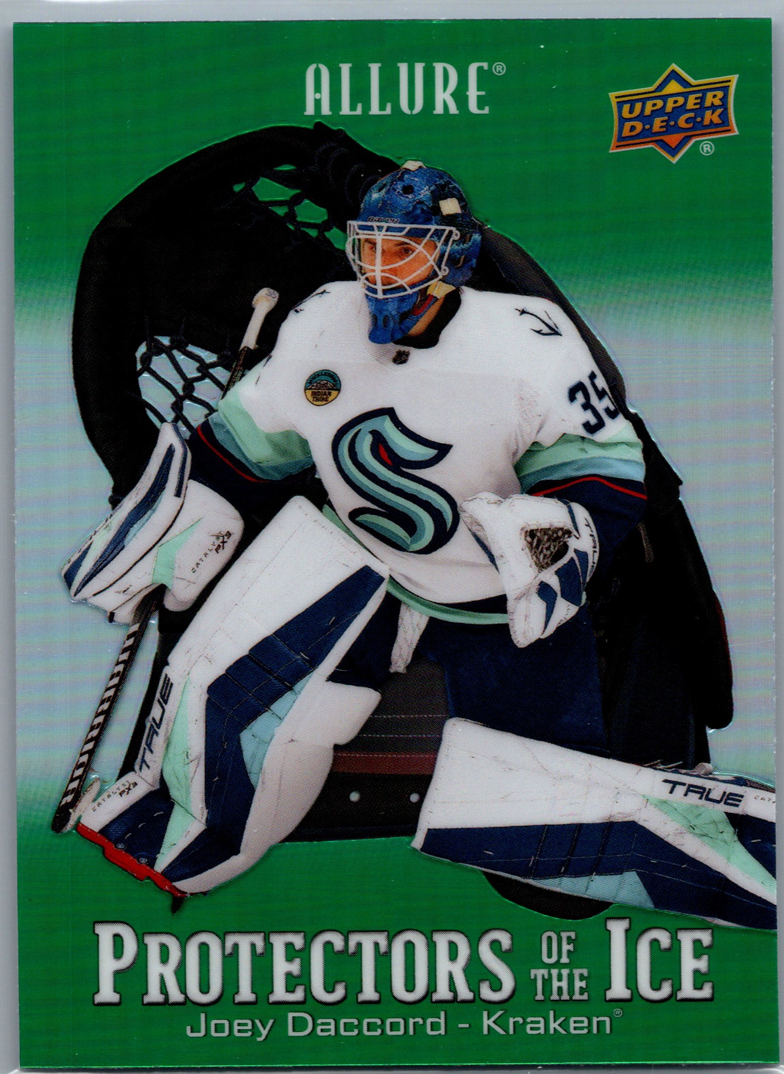 2024-25 Upper Deck Allure - Protectors of the Ice Green Joey Daccord #PI-2 front