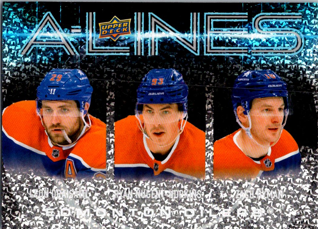 2024-25 Upper Deck - A-Lines Speckle Leon Draisaitl / Ryan Nugent-Hopkins / Zach Hyman #AL-12 front