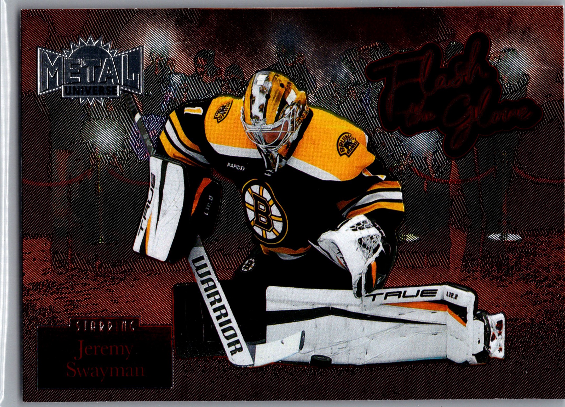 2022-23 SkyBox Metal Universe - Flash the Glove Jeremy Swayman #FL-18 front