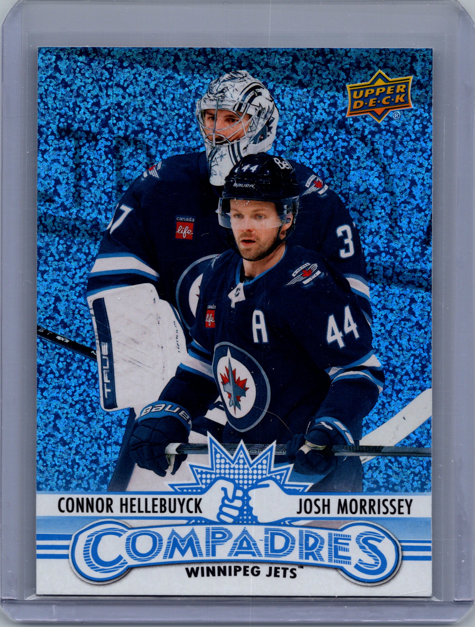 2025-26 Upper Deck - Compadres Speckle Connor Hellebuyck / Josh Morrissey #CM-12 front