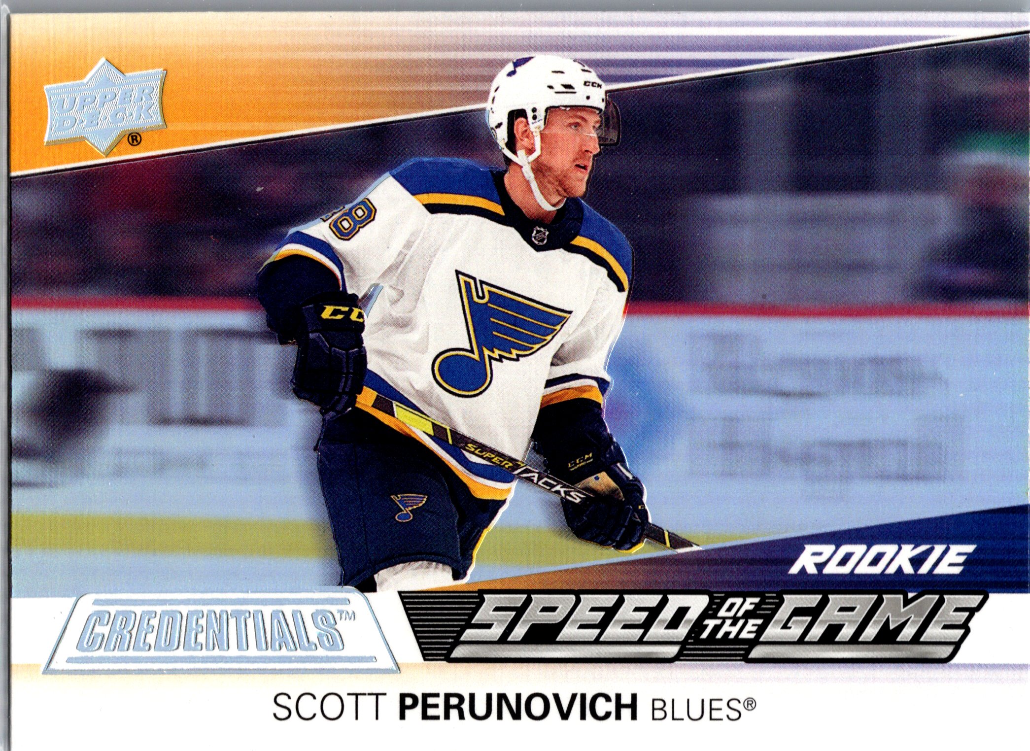 2021-22 Upper Deck Credentials - Speed of the Game Rookies Scott Perunovich #SGR17 front