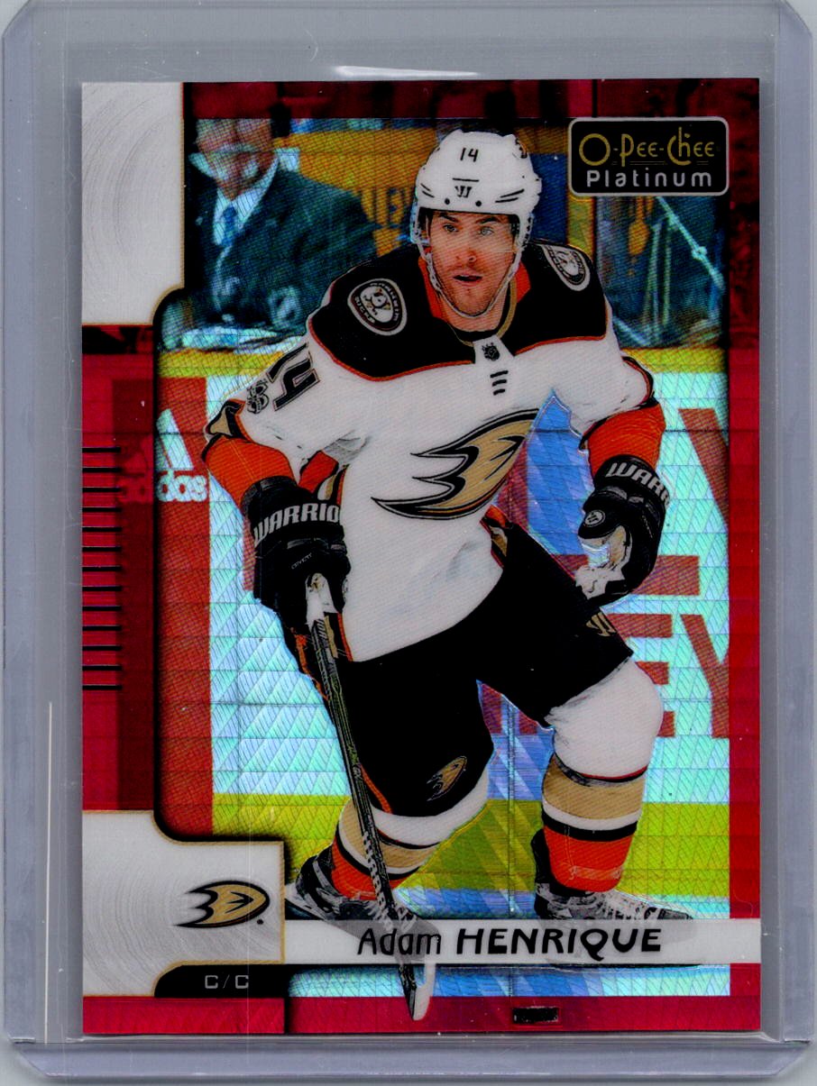 2017-18 O-Pee-Chee Platinum - Red-Prism Adam Henrique #16 SN199 front
