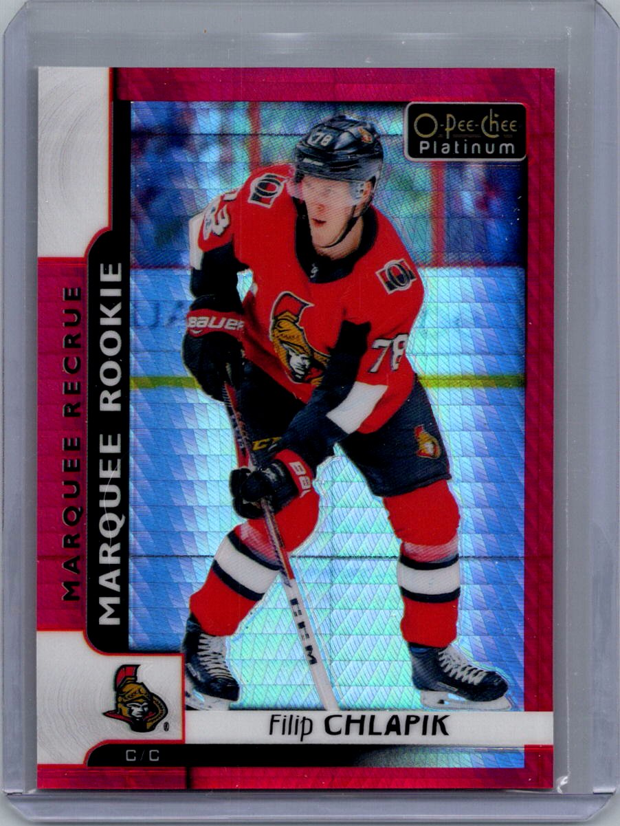 2017-18 O-Pee-Chee Platinum - Red-Prism Filip Chlapik #159 SN199 front