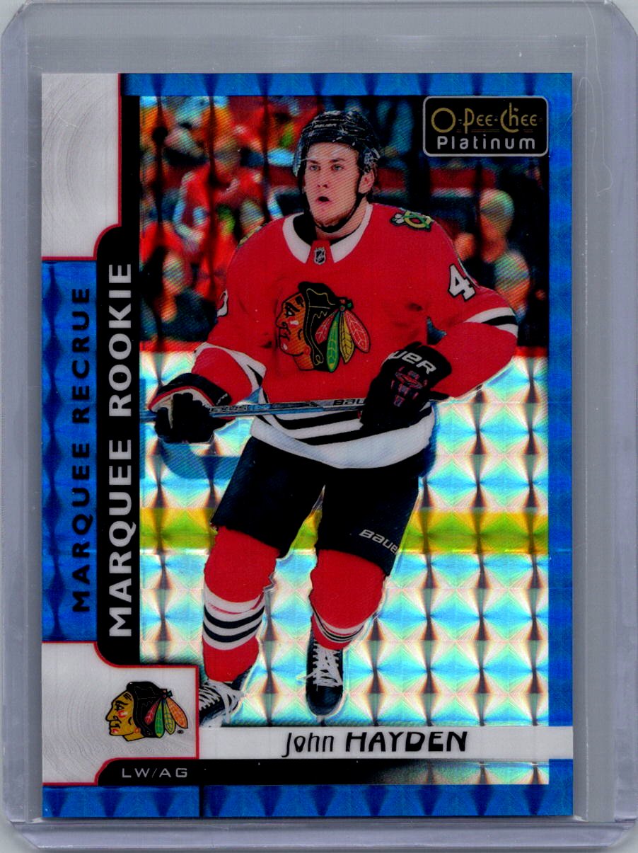 2017-18 O-Pee-Chee Platinum - Royal-Blue-Cubes John Hayden #189 SN99 front